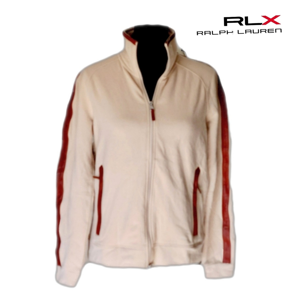 NWT RLX Ralph Lauren Womens/Mens Tan Leather Trim Zip Pockets Full Zip Jacket - Picture 1 of 6